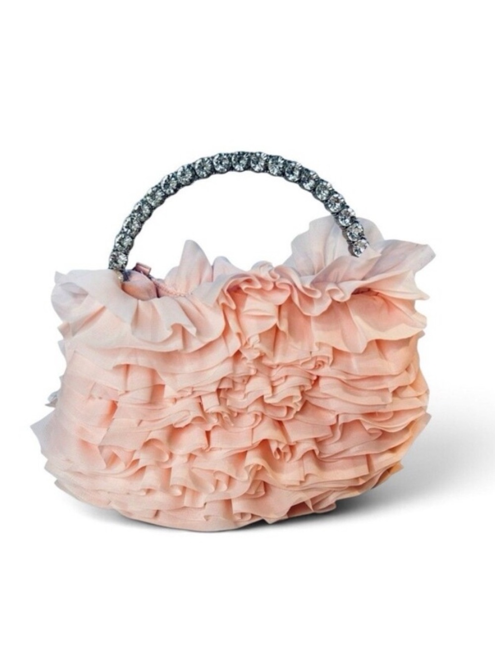 Sincerely Jules Pink Ruffle Clutch Bag Rhinestone Handle Chain Strap NWOT